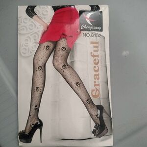Women's Black Skull Cross Bones Fishnet Tights Pantyhose Cosplay Pirate Costume